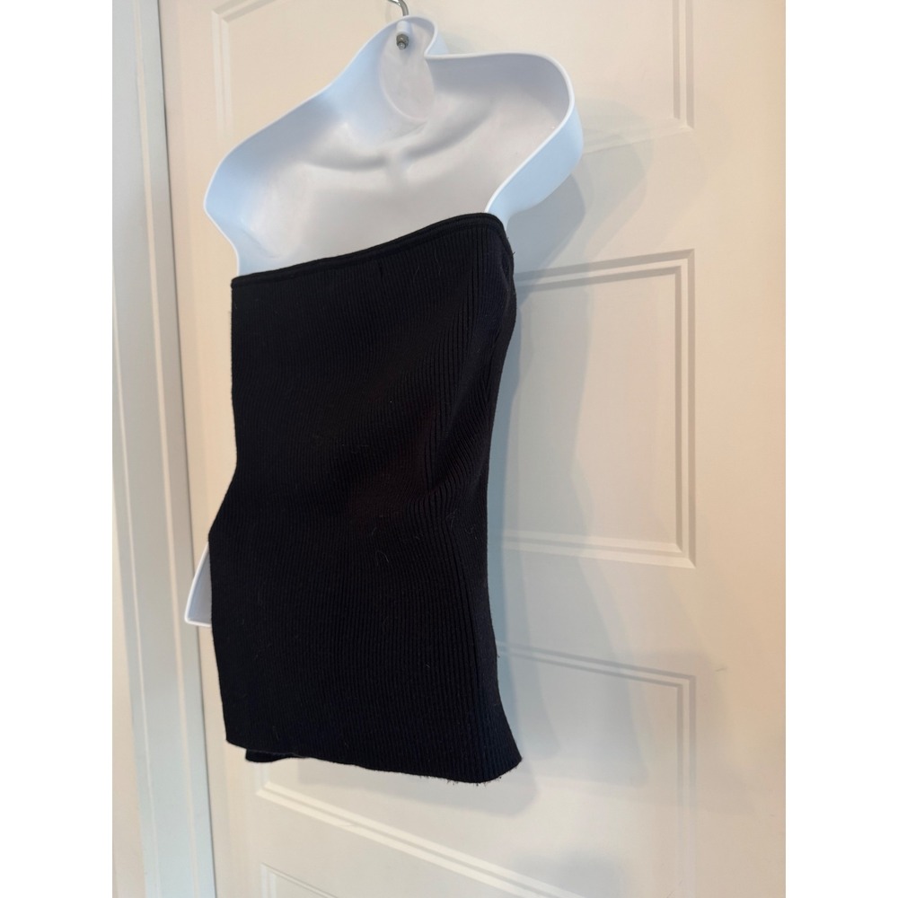 4th & Reckless Black Ribbed Knit Tube Top Strapless High Side Slit Medium - Picture 9 of 11